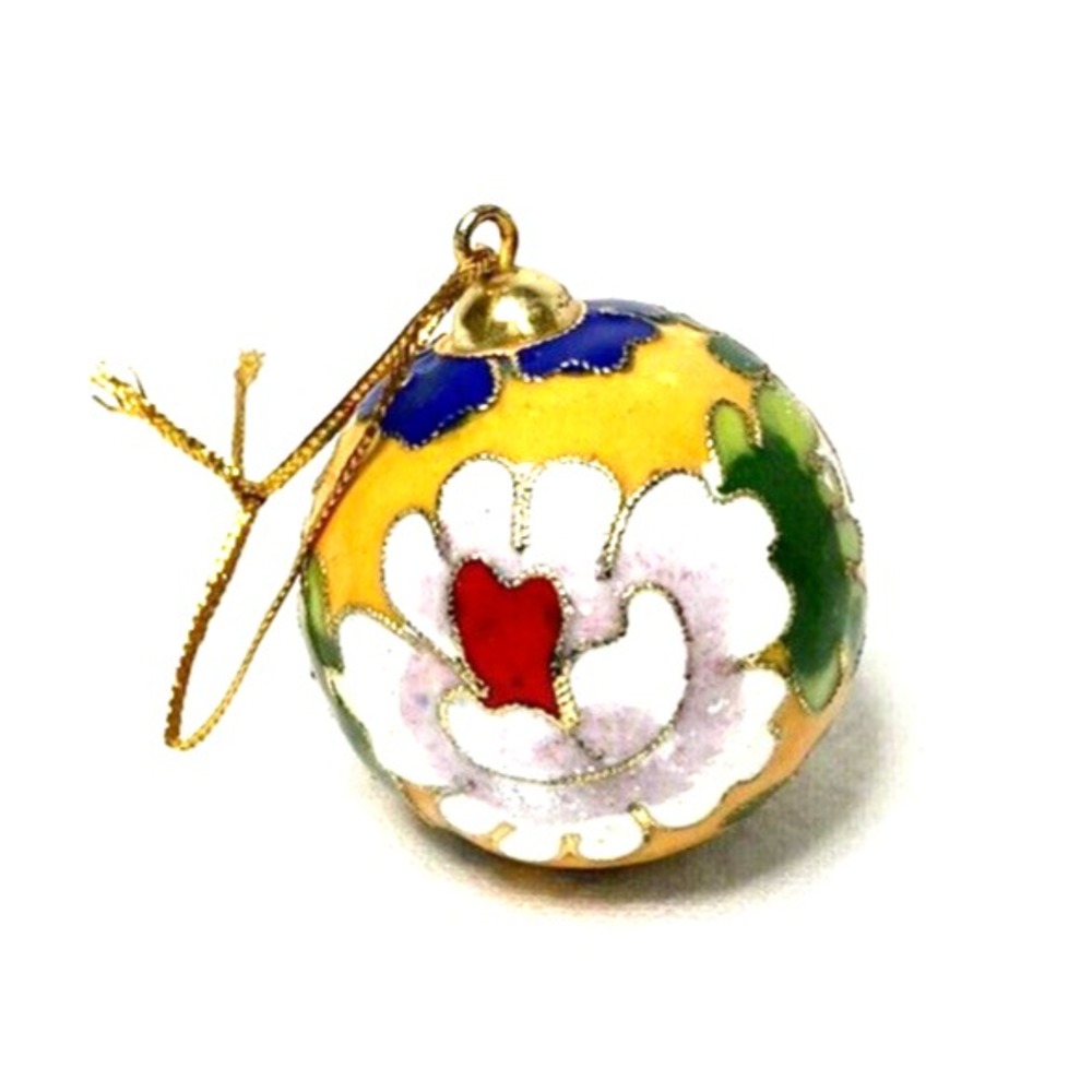 Cloisonne Flowered Ball Ornament Yellow Multi Colored 1.5" D Artsy Eclectic